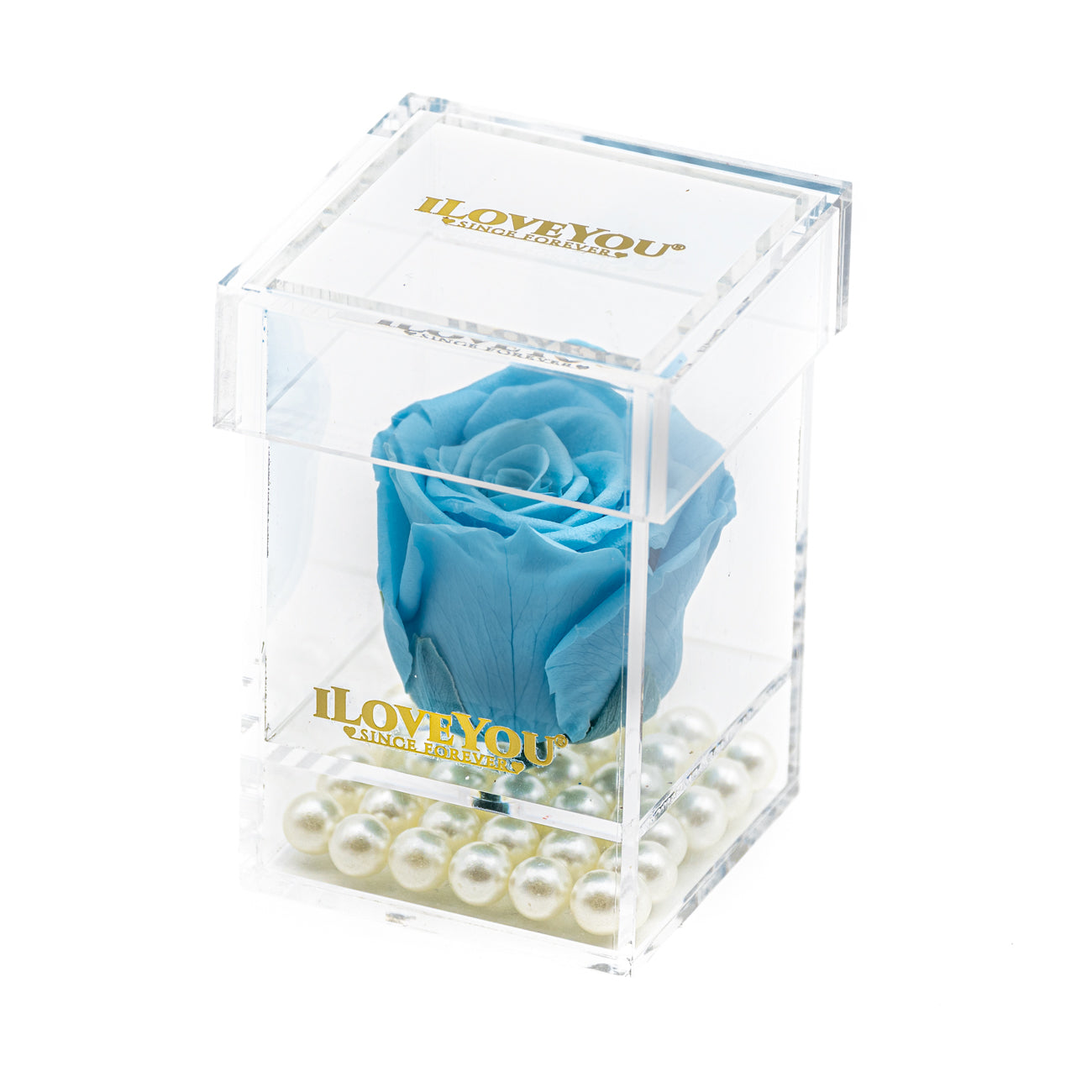 Petite Square Rose Jewel Box - Sky Blue