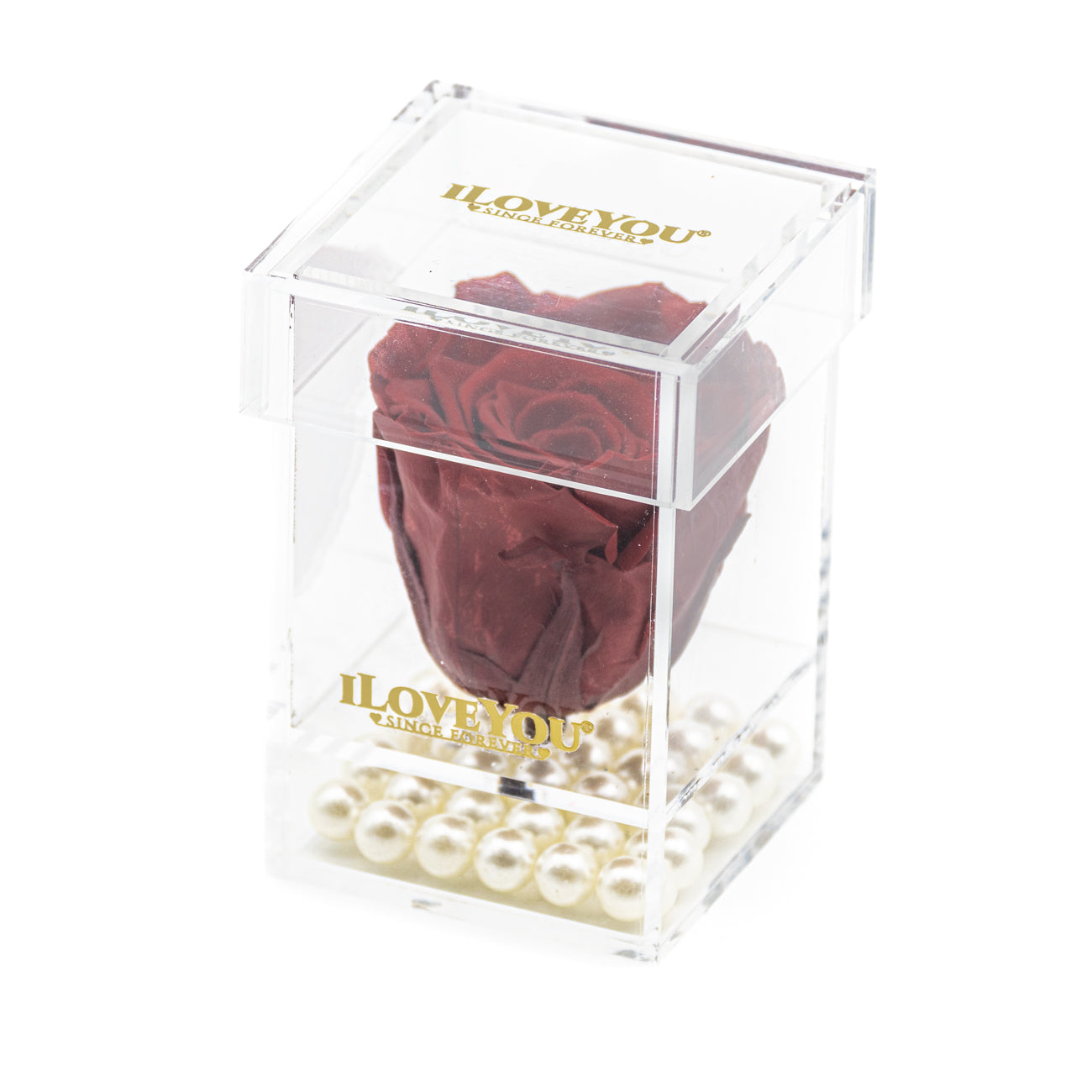 Petite Square Rose Jewel Box - Burgundy